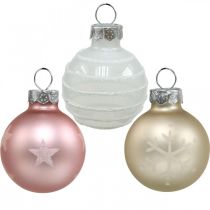 Mini Christmas balls cream, pink, white real glass Ø3cm 9pcs