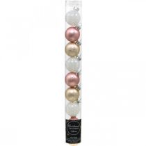 Product Mini Christmas balls cream, pink, white real glass Ø3cm 9pcs