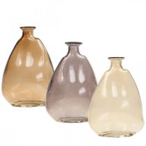 Mini vases glass decorative vases yellow, purple, brown H12cm 3pcs