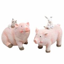 Decorative figure set piggy with animal friends 9.3cm × 7.5 / 8.5cm 2pcs