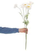 Product Artificial poppy, white, long stem, 78cm, 3 pieces