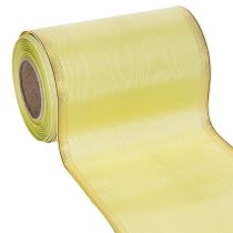 Product Moiré wreath ribbon 150mm 25m in light green with gold edge for floristry and decoration