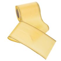 Product Moiré wreath ribbon, yellow with gold trim, 125mm x 25m - High-quality mourning ribbon, decorative ribbon, bow ribbon