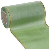 Product Moiré wreath ribbon sage green with gold edge - 175mm x 25m - decorative ribbon for floristry &amp; celebrations