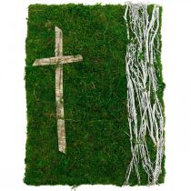 Moss picture vines and cross for grave arrangement green, white 40 × 30cm