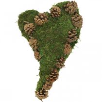 Grave decoration heart moss and cones arrangement base 30 × 19cm