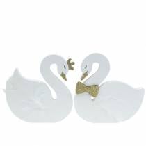 Product Deco swans wedding wood white gold 12x13cm 2pcs