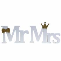 Decorative letters Mr &amp; Mrs wood white, gold sorted H11/13,cm set of 4