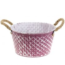 Product Zinc bowl rhombus with rope handles violet white washed Ø24.5cm H14cm