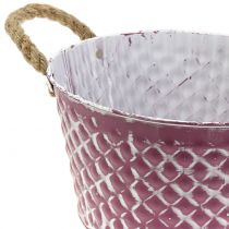 Product Zinc bowl rhombus with rope handles violet white washed Ø24.5cm H14cm