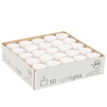 Product Nightlights Tealights White in Plastic Tray 8 Hours 50 Pieces