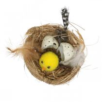 Product Easter decoration chicks in the nest with feathers Table decoration Easter nest Ø9cm