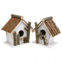 Deco nesting box, birdhouse for decorating, spring decoration white, natural H14.5/15.5cm set of 2