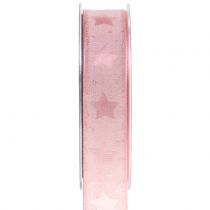 Organza ribbon with star motif pink 25mm 15m