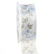 Product Organza Ribbon Flowers Blue Decorative Ribbon Organza Fabric 40mm 15m