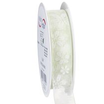Product Organza ribbon, floral, gift ribbon, green, 25mm, 18m