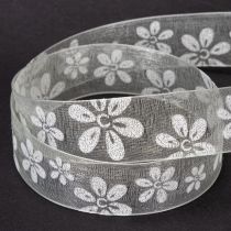 Product Organza ribbon, floral, gift ribbon, green, 25mm, 18m