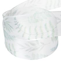 Product Organza ribbon, chiffon ribbon, leafy branches, green, 40mm, 15m