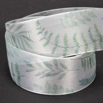 Product Organza ribbon, chiffon ribbon, leafy branches, green, 40mm, 15m