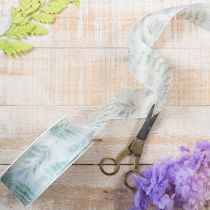 Product Organza ribbon, chiffon ribbon, leafy branches, green, 40mm, 15m
