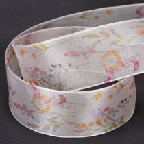 Product Organza ribbon, chiffon ribbon, floral, orange/pink, 40mm, 15m