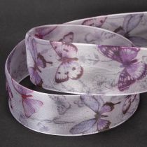 Product Organza ribbon, chiffon ribbon, butterflies, purple, 40mm, 18m