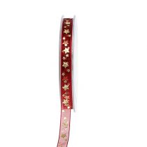 Product Organza ribbon dark red with stars 15mm 20m