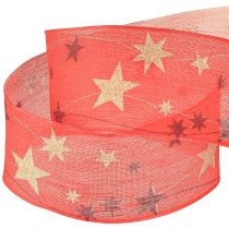 Product Christmas ribbon red ribbon with stars wire edge 40mm 15m