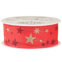Product Christmas ribbon red ribbon with stars wire edge 40mm 15m
