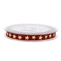 Product Organza Ribbon Dark Red with Gold Stars 10mm 20m
