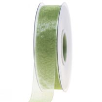 Product Organza ribbon green gift ribbon selvedge lime green 25mm 50m