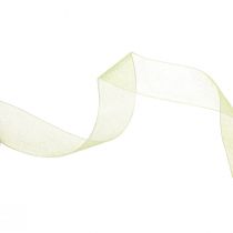 Product Organza ribbon green gift ribbon selvedge lime green 25mm 50m