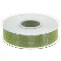 Product Organza ribbon green gift ribbon selvedge lime green 25mm 50m