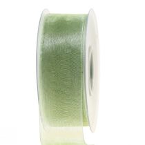Product Organza ribbon green gift ribbon selvedge lime green 40mm 50m