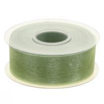Product Organza ribbon green gift ribbon selvedge lime green 40mm 50m