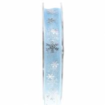 Organza ribbon with snowflake light blue 15mm 20m