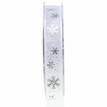 Organza ribbon with snowflake white 15mm 20m