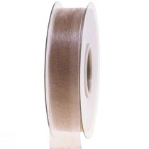 Product Organza ribbon gift ribbon beige ribbon selvedge taupe 25mm 50m