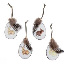 Product Easter decoration for hanging pendant Easter eggs with bunnies vintage metal 7×5cm 8pcs