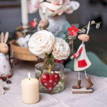 Product Easter decoration, rabbit made of metal, spring decoration, Easter bunny with flower red, beige H21cm 2pcs