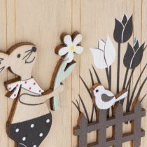 Product Hanging Easter eggs, wooden egg with rabbit, natural white, 13cm, 6 pieces
