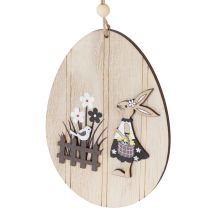 Product Hanging Easter eggs, wooden egg with rabbit, natural white, 13cm, 6 pieces