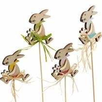 Easter bunny with flower, bunny decoration for Easter, bunny on a stick, spring, wooden decoration flower plug 12pcs