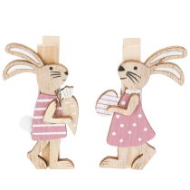 Product Easter Bunny Decorative Clips, Pink and White Wooden Easter Decorations, 7.5cm, 4 Pieces