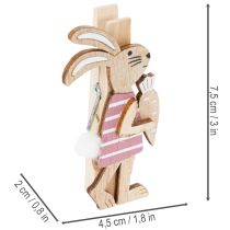 Product Easter Bunny Decorative Clips, Pink and White Wooden Easter Decorations, 7.5cm, 4 Pieces