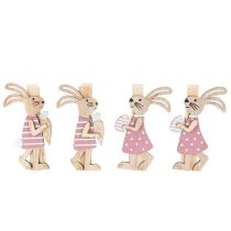 Product Easter Bunny Decorative Clips, Pink and White Wooden Easter Decorations, 7.5cm, 4 Pieces