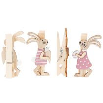 Product Easter Bunny Decorative Clips, Pink and White Wooden Easter Decorations, 7.5cm, 4 Pieces