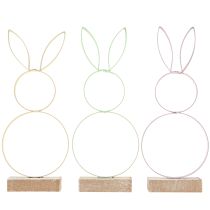Product Easter Bunny Decoration Metal Wood Yellow Mint Pink H21cm 3 Pcs