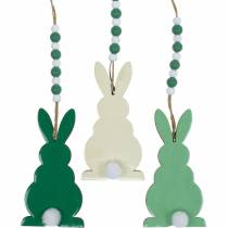 Easter bunnies to hang, spring decorations, pendants, decorative bunnies green, white 3pcs