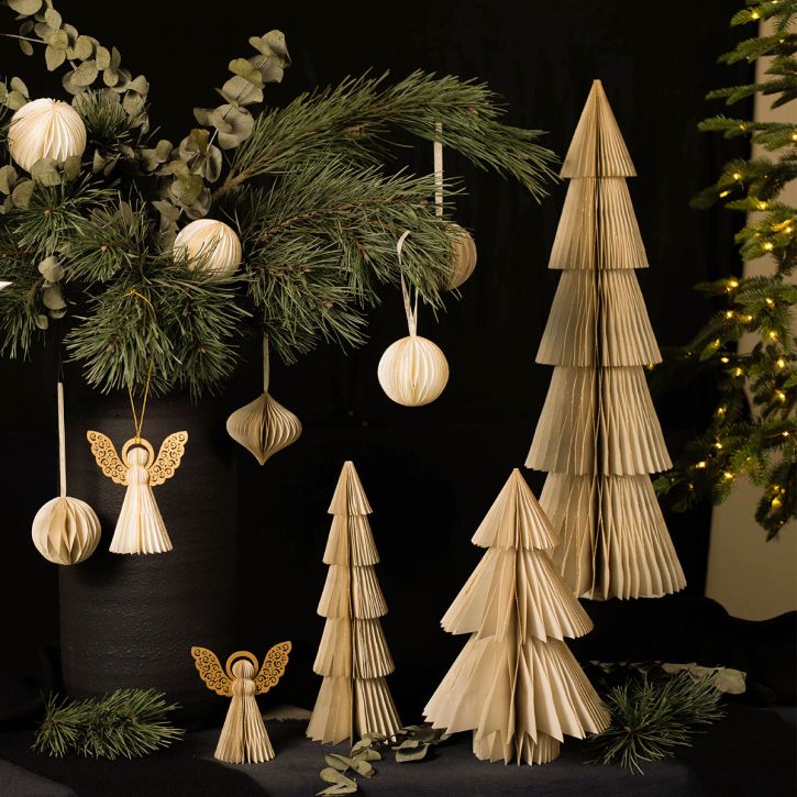 Product Paper Christmas Tree Fir Tree Small Cream Gold H30cm